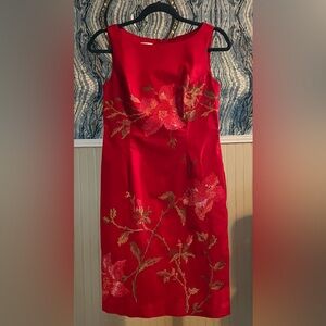 Talbots Red Floral Embroidered Dress, Size 2